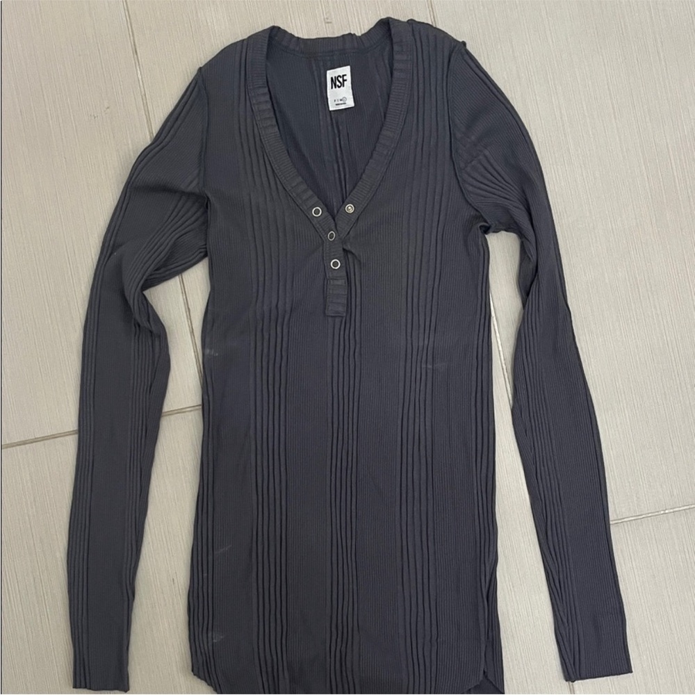 NSF Dark Gray Long Sleeve V-Neck Top